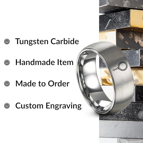 Tasbih Prayer Beads Ring - Gift for Muslim - Tungsten Carbide - Band - Black Yellow Gold Silver - Flat Dome Bevel - Men Women - Personalized Custom Engraving - 8mm - Anniversary Engagement Wedding - color: 05 - Grey Tungsten