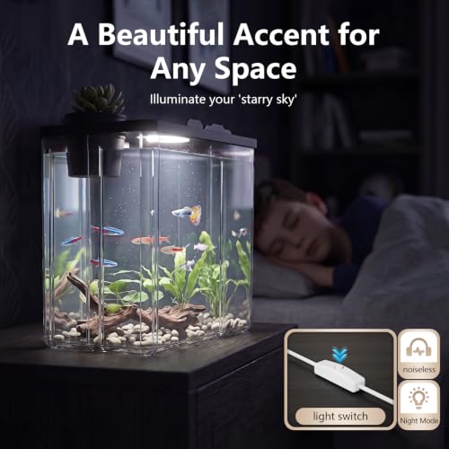 2 Gallon Betta Fish Tank Aquarium Starter Kit with Light and Lid(Black) | Premium Acrylic Aquarium with Light and Lid, Crystal Clear Starter Kit for Betta Fish, Shrimp, Snails and Small Fish - color: Black, size: 2 Gallon
