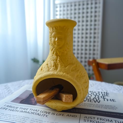 Yellow Mini Chiminea Palo Santo Holder, Handmade Ash Catcher Smudge Bowl - color: Sun Face Palo Santo Holder-yellow