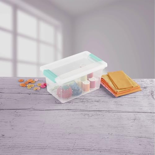 Sterilite Medium Clip Box Stackable Storage Bin with Latching Lid for Home, Office, School, Organize Paper, Notebooks, Crafts, Clear Lid, Base, 1-Pack