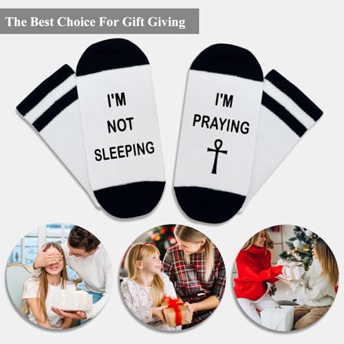 I'm Not Sleeping - Christian Faith Cross Socks Crew Socks, Religious Socks for Adults Teens Prayer, Pastor Gifts - color: White and Black