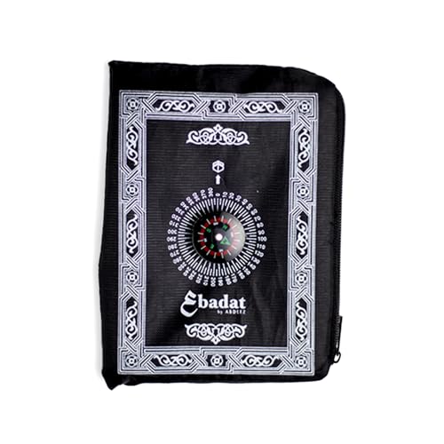 ABDEEZ Portable Travel Prayer Mats | Compass, Weights (Keeps mat in Place), and Pouch, Pocket Size (Single Pack) (Black) - color: Black