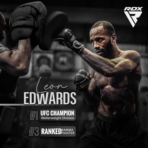 RDX Boxing Pads Curved Focus Mitts, Maya Hide Leather Kara Hook and jab Training Pads, Adjustable Strap Ventilated, MMA Muay Thai Kickboxing Coaching Martial Arts Punching Hand Target Strike Shield - color: Red