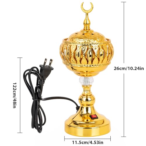 Golden Electric Incense Burner, Arabian Style Frankensense Electric Incense Holder with US Plug, Middle Eastern Tabletop Decorative Censer for Yoga Spa Home Office Christian Church Decor