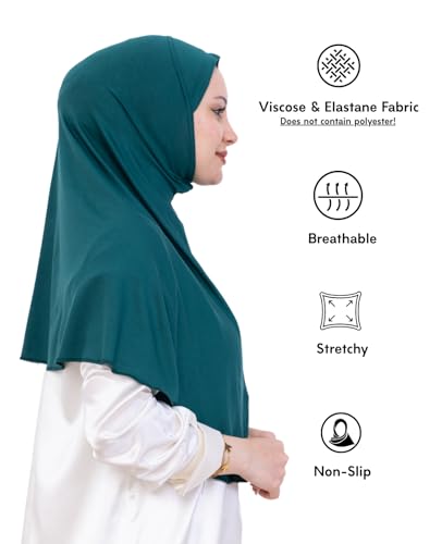 Prien Ready Hijab For Women, One Piece Muslim Instant Turban, Easy To Wear Long Head Scarf, Turkish Islamic Clothes For Abaya - color: Emerald