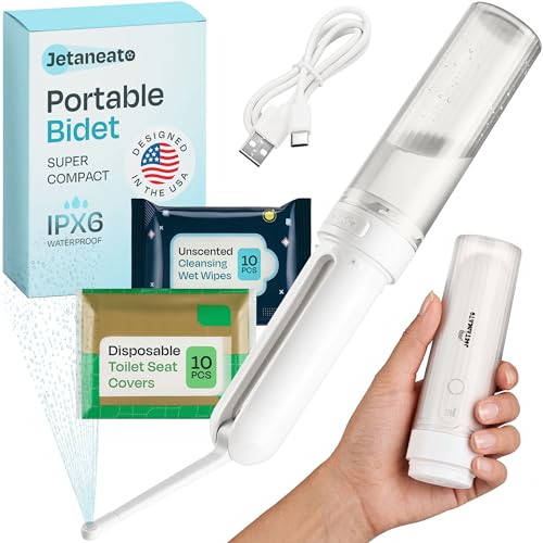 Portable Electric Bidet for Travel - Portable Bidet Rechargeable Handheld Sprayer with 3 High Pressure Modes, USB-C, Adjustable Nozzle & Extra Clean Kit, IPX6 Waterproof Peri Bottle (White) - color: White