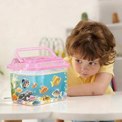 Leinuosen 24 Pcs Plastic Reptile Terrariums Carrier Cage Small Fish Transport Container with Handle Tarantula Enclosure Snake Breeding Box Hatching Container Clear Tank Aquarium for Crab Turtle