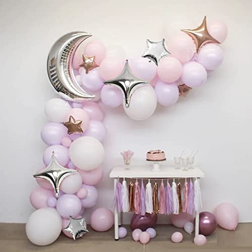 54Pcs Star Foil Balloons Moon Foil Mylar Balloons with 50Pcs Silver Star Balloons and 4Pcs Large Moon Foil Balloons for Baby Shower Christmas Anniversary Engagement Wedding Birthday Party Decoration : Toys & Games