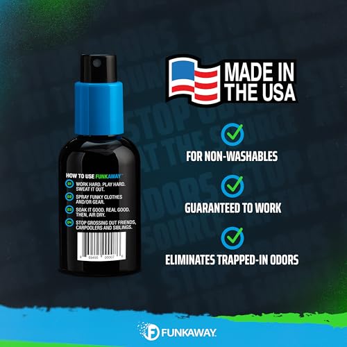 FunkAway Odor Eliminator Spray for Shoes, Clothes and Gear, 3.4 oz., Non-Aerosol; Mini Size for Travel, Ideal for Gym Bag, Purse, Locker or Suitcase - size: 3.4 Ounce (Pack of 1), style: Travel Size