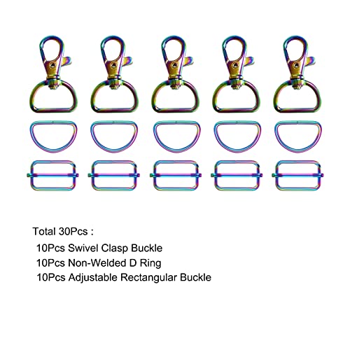 WAFJAMF Metal Snap Hook Rings Bulk Pack, Max 30 Pcs - Swivel Clasp Buckle, Non-Welded D Ring, Adjustable Rectangular Buckle (1' Inside Width Rainbow) - color: Rainbow, size: 1” Inside Width