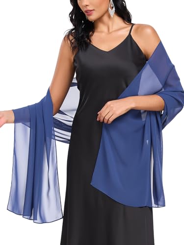 Shawls and Wraps Soft Chiffon Scarve Scarf For Evening Party Dresses Wedding Stole - color: Navy Blue