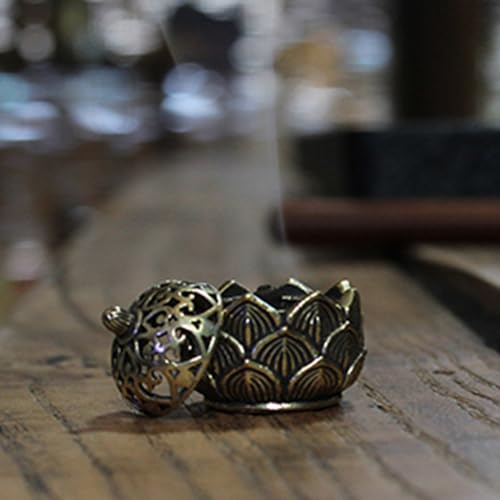 2 Pcs Mini Brass Lotus Flower Incense Holder, Calligraphy Style Closed Incense Burner Desktop Ornament Ash Catcher with Lid for Bedroom Kitchen Teahouse Office Home Decor Yoga Spa Madiation