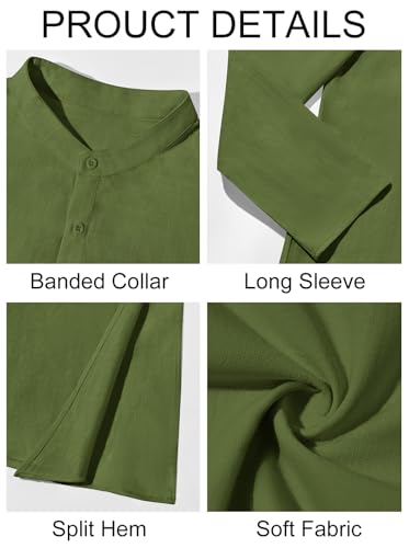 Runcati Mens Kaftan Robe Thobe Cotton Long Sleeve Henley Shirt Casual Muslim Gown Kurta Tops - color: Army Green, size: XX-Large