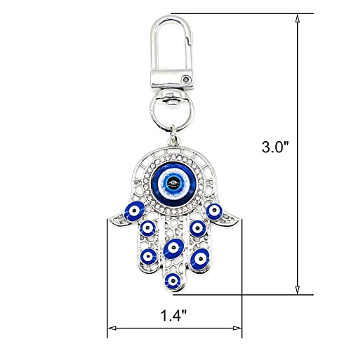 Evil Eye Keychain Hamsa Hand keychain Protection Charm for Men Women Car Key Ring Bag Purse Accessories - color: Silver Eyes
