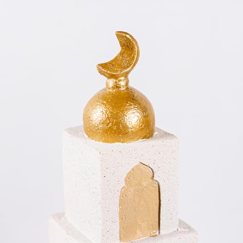 Decorative Mosque Tower with Gold Dome, Hand Painted,White and Gold - color: Mosque Tower Dome Statue