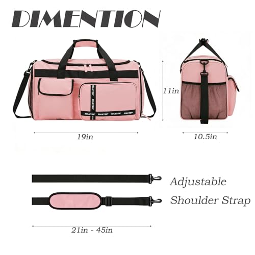 MAXTOP Gym Bag for Women Men Travel Duffle Bag Large Capacity Carry On Weekender Overnight Bag With Shoe Compartment Gym Tote Dry Wet Separation Duffel Bag for Travel - color: Pink Set, style: Gym Bag&toiletry Bag