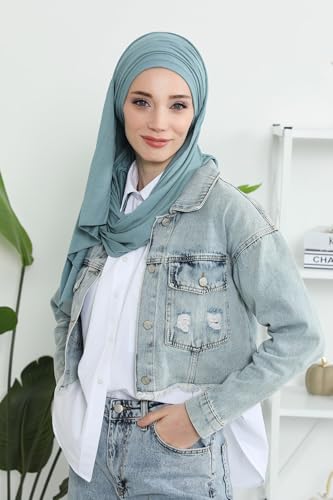 Aisha's Design Instant Hijab Scarves for Women, 95% Cotton Pretied Bonnet Turban Easy to Wear Cotton Headscarf - color: Dark Mint
