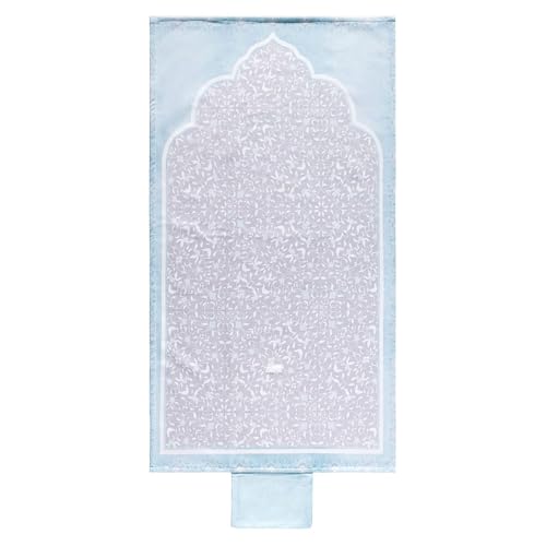 Portable Sejadah Prayer Mat – Velvet, Linen, and Chenille with Compact Storage (Sky Blue Floral)
