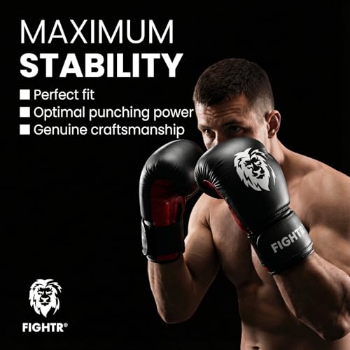 FIGHTR® Boxing Gloves - Maximum Protection & Stability | Boxing Gloves for Boxing, MMA, Muay Thai & Kickboxing | Sizes 8-16 oz - color: Black / Red, size: 16 oz