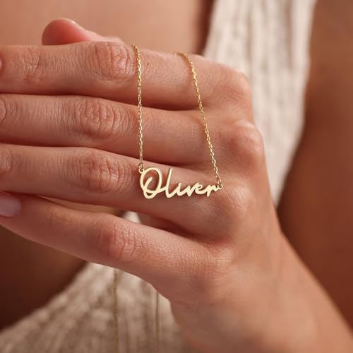Ajiangwu 18K Gold Plated Name Necklace Personalized,Multiple Custom Name Necklace Family Necklace with Kids Names Customized Choker Necklace for Women - color: 1 Name