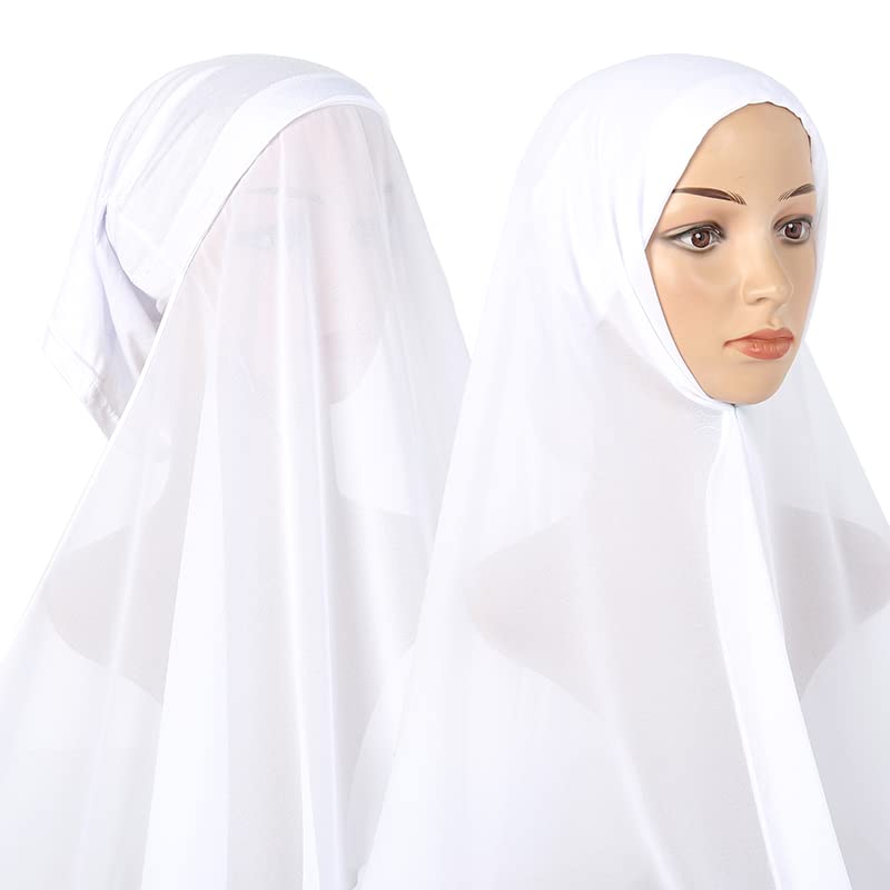 Yeieeo Instant Chiffon Hijab with Undercap (Tube or Bandage Cap), Breathable, no sweat buildup,Solid Chiffon Head Wraps - color: White 1