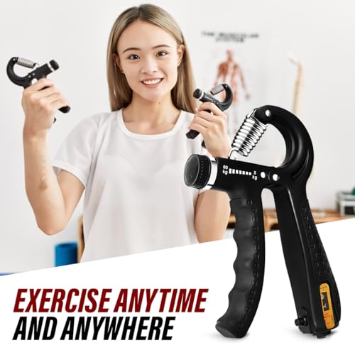 Hand Grip Strength Trainer with Adjustable Resistance 10-130lbs (4.5-59kg), Forearm Hand Grip Strength Exerciser for Muscle Building, Injury Recovery, and Therapy Stress Relief, Black