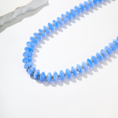 Resin Chunky Beaded Necklace for Women,Vacation Jewelry - color: Sky Blue
