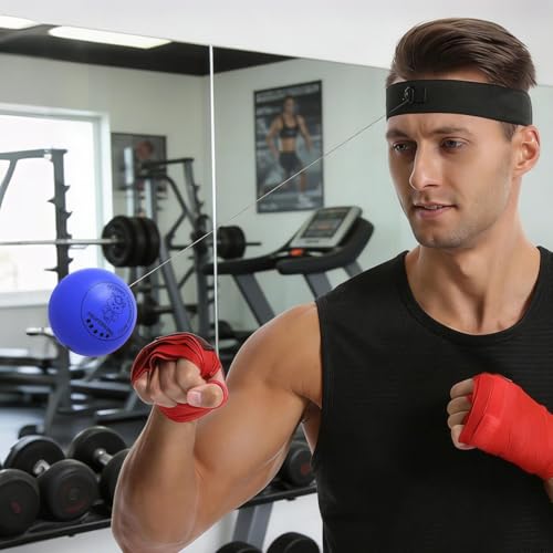 Punching Ball with Headband Adjustable Breathable Soft | Home Boxing Reflex Ball Punching Game for Men Women Adults Beginner Workout Exercise Relief Fitness MMA - color: Blue