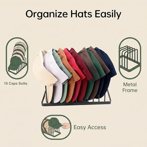 4 Pack Baseball Cap Organizer, Metal Hat Rack Holds 40 Caps, Free-Standing/No Install Hat Stand for Closet Shelf & Tabletop, Space-Saving Hat Holder for Baseball & Golf Caps - color: Black 4 Pack
