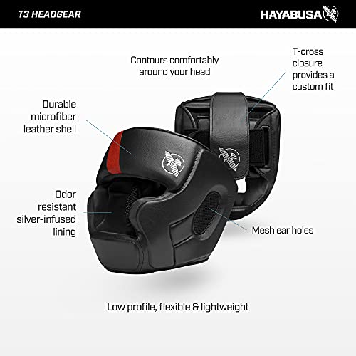 Hayabusa T3 Adjustable MMA Headgear - color: Black/Red, size: Medium