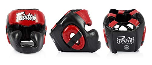 Fairtex Muay Thai & Boxing Headgear | Protective Sparring Head Guard with Adjustable Straps, Multi-Layer Padding, Enhanced Vision & Coverage - color: HG13 Black/Red Lace-up, size: Medium