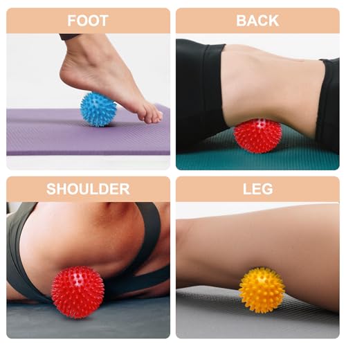 Spiky Massage Balls- 3PCS (Firm, Medium and Soft) Muscle Massager Ball for Feet, Back, Neck, Muscles, Foot Arch Trainer, Exercise, Physical Therapy, Hands Massager Roller for Plantar Fasciitis - color: Bluepurpleyellow