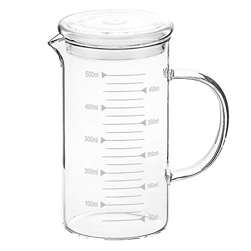 500ml Glass Measuring Cup with Lid Heat Resistant Handle Measured Mixing Glass Mug Clear Scale V-Shaped Spout for Milk Coffee Liquid Beaker Drinking Glasses Measure Jugs, Microwave Oven Freezer Safe - color: 500ml, with lid