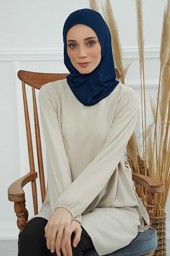 Aisha's Design Instant Turban 95% Cotton Head Scarf Headwear Combed Cotton Ninja Cap, Slip on Jersey Hijab - color: Navy Blue