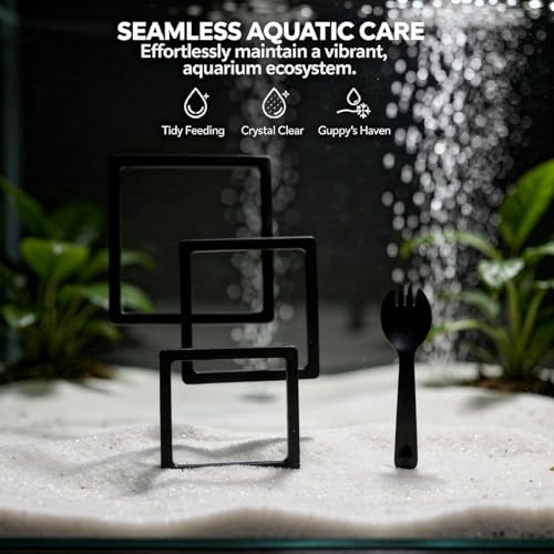 Floating Fish Feeding Ring Set, Square, 3 Sizes, Aquarium Decoration Interception Tool for Duckweed Control and Food Spread Prevention, with Spoon, Guppy Friendly