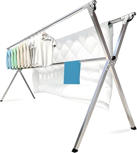 Clothes Drying Rack Folding Indoor Outdoor, Foldable Portable Laundry Drying Rack, Heavy Duty Laundry Hanger Dryer Rack with 20 Hooks (79.55'') - size: 79.55 inches