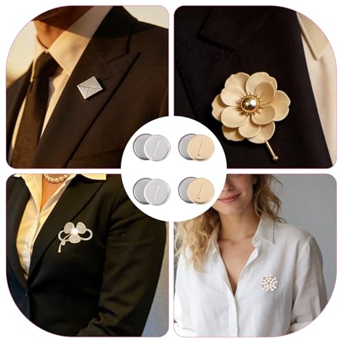 4 Pairs Dual Magnetic Mini Pin Brooch Converter, 0.79in/2cm Harm Free Metal Clothing Buckle Jewelry Pin Backs Lapel Brooch Holder for Scarves Shirts Thin Fabric (Silver, Gold)
