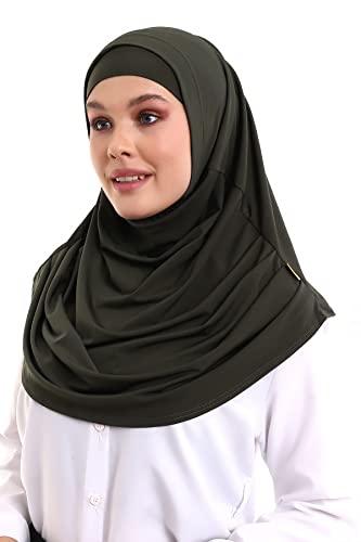 ihvan online, Hijab Scarves for Women, Ready to Wear, Lightweight and Comfortable Headscarf, Instant Turban, Jersey, Presewn - color: Khaki