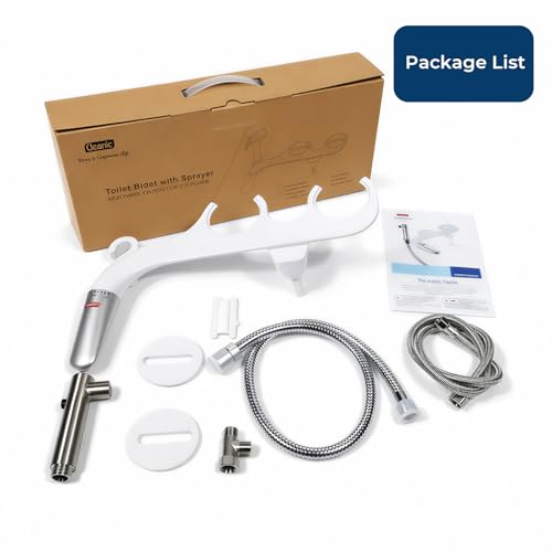 DEANIC 2-in-1 Bidet Attachment with Handheld Bath Bidet Sprayer, Ultra-Slim Adjustable Water Pressure Nozzle, Cold Water Non Electric Hand Sprayer for Toilet Seat (Sliver White)
