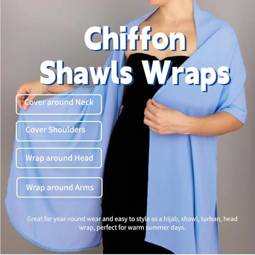 Chiffon Scarf for Women Lightweight Breathable Sunscreen Soft Solid Hijab Scarf for Daily & Muslim Wear - color: Light Blue Chiffon Scarf