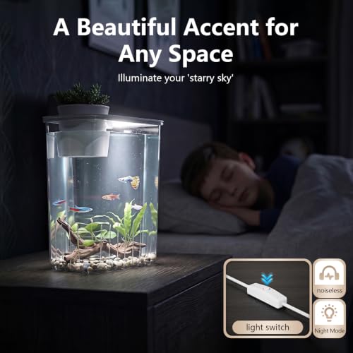 1 Gallon Betta Fish Tank Aquarium Starter Kit with Light and Lid(White) | Premium Acrylic Aquarium with Light and Lid, Crystal Clear Starter Kit for Betta Fish, Shrimp, Snails and Small Fish - color: White, size: 1 Gallon