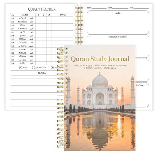 Premium Quran Study Journal - A5 Spiral Bound Islamic Reflection Notebook with 120 Pages 100gsm Thick Paper - Arabic & Translation Tracker for Daily Quranic Study, Memorization & Ramadan Gifts (Sunset Mosque) - color: Sunset Mosque