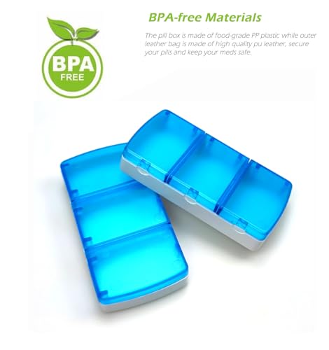 VOFOON Small Pill Organizer 3 Times a Day Daily 2 Pack, Travel Pill Box for Purse Pocket, 3 Compartment Portable Medicine Vitamin Case, Fish Oil Pouch, Supplement Box - size: 3 Count (Pack of 2)