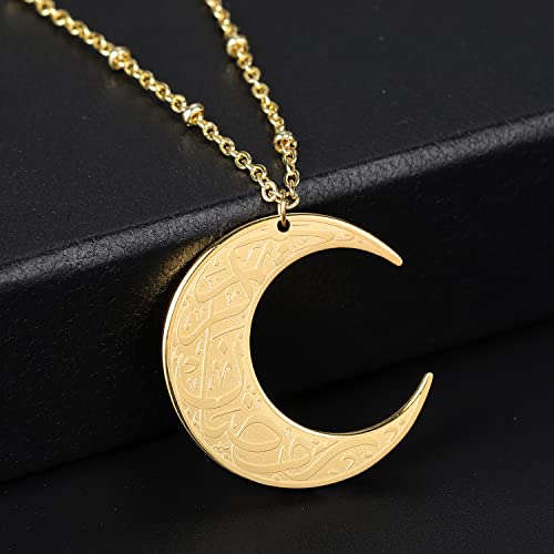 Qitian Islamic Jewelry Gifts for Women Muslim Pendant Gold Allah Arabic Necklaces Ayatul Kursi Necklace Moon Shape Islam - color: B-Rose Gold