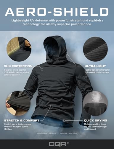CQR Men's UPF 50+ Sun Protection Long Sleeve Quick Dry Athletic Shirts, Stretch Running Workout Hiking T-Shirts - color: Nightfall Ex Black, size: X-Large