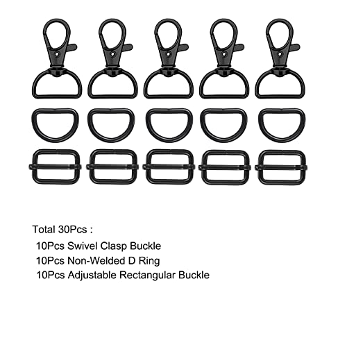 WAFJAMF Metal Snap Hook Ring Bulk 30 Pcs, Swivel Clasp Buckle and Non-Welded D Ring 10 Pcs, Adjustable Rectangular Buckle (1' Inside Width Black) - color: Black, size: 1” Inside Width