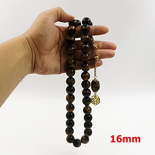 Tasbih Natural Big Size Tiger Eye 33 45 66 99 Rosary Beads Muslim Luxurious Bracelets Gift Islamic Jewelry (16mm x 45beads) - size: 16mm x 45beads