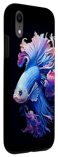 iPhone XR Betta Fish Mom Dad Aquarium Lover Watercolor Blue and Pink Case