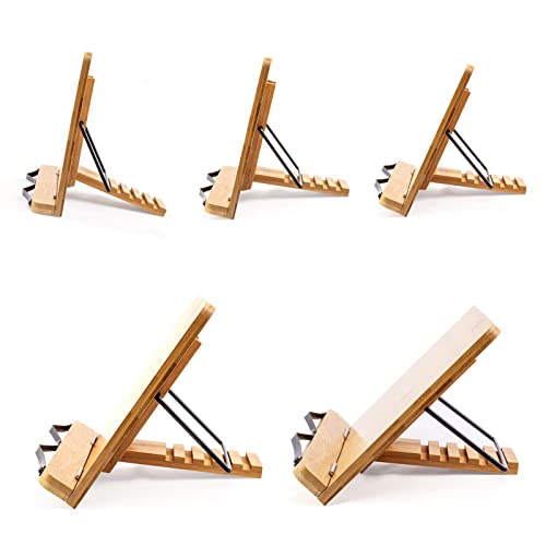 (15.4 x 11 Inch) Large Book Stand for Reading Hands Free,Recipe Cookbook Holder for Kitchen Counter,Textbook Stands for Heavy Thick Books,Bamboo Holders for Bible,Tablet,Law School,Drawing