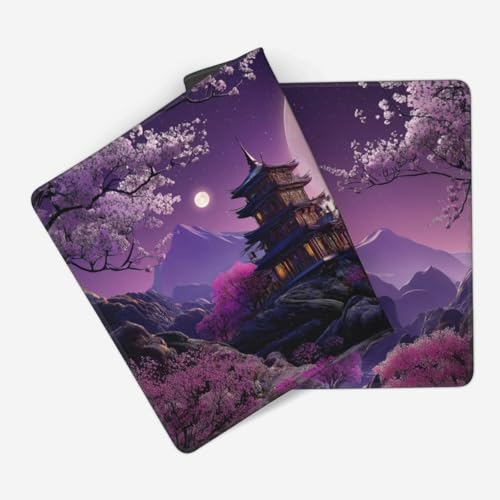 XXL Gaming Mouse Pad 35.4x15.7 Inch, Large Extended Desk Mat | Eastern Moonlit Night design, Non-Slip Rubber Base, Water-Resistant Surface and Stitched Edges for Gaming, Office & Home - color: Cherry Moon